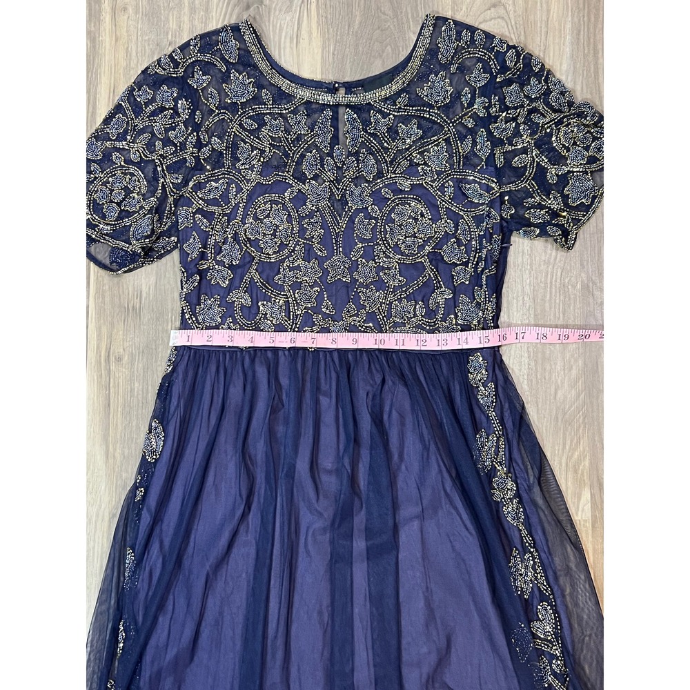 ASOS Dress Women 14 Navy Blue Beaded Short Sleeve Sequin‎ Bling Wedding Guest - Picture 9 of 11